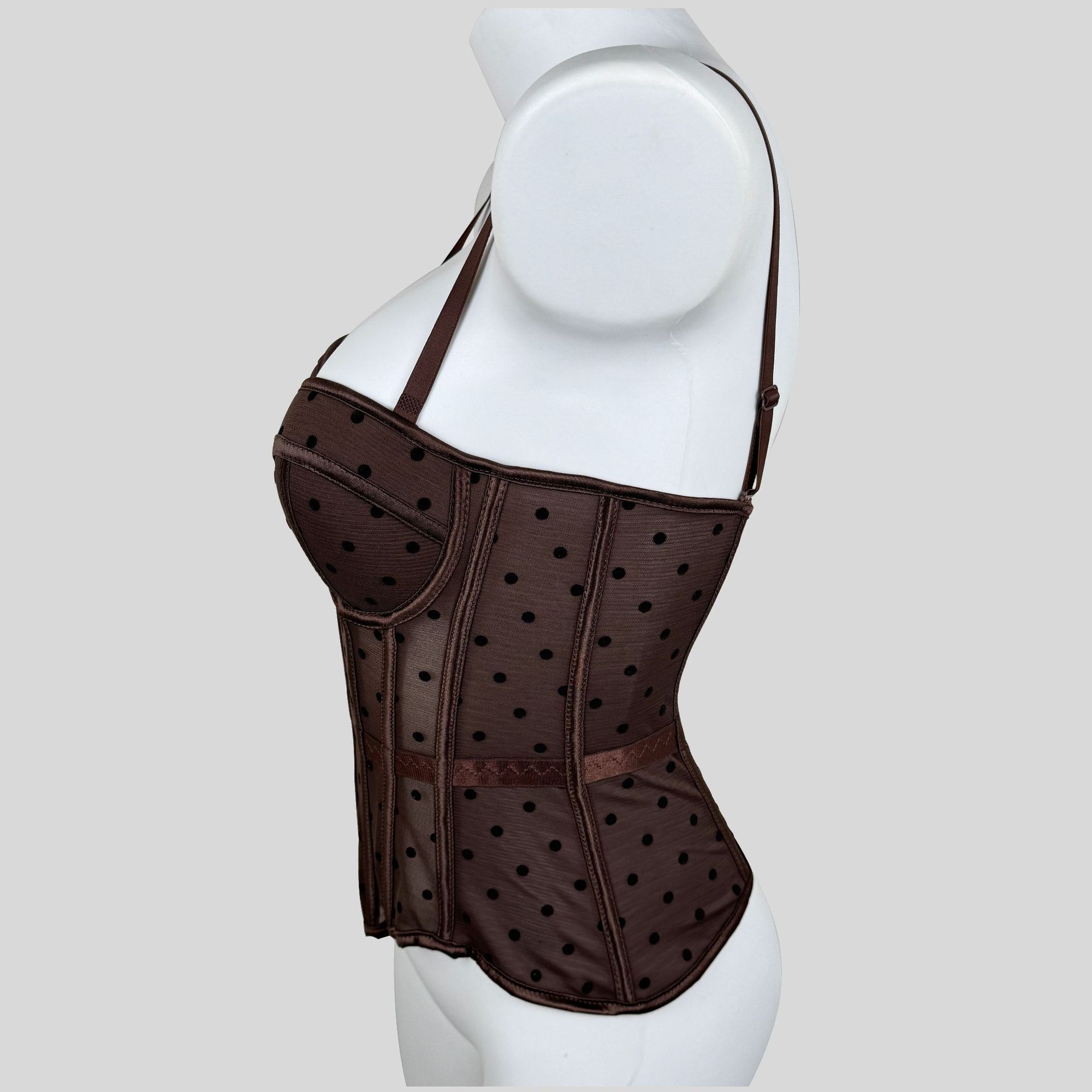 Womens Mesh Polka Dot Corset Bustier Top - Tummy Control Waist Cincher